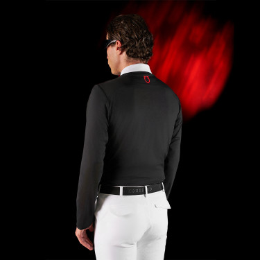 Polo de concurso para hombre Equestro Ridertechnology de manga larga con botones Negro