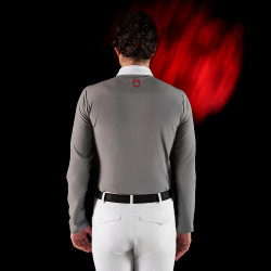 Polo de concurso para hombre Equestro Ridertechnology de manga larga con botones Pájaro burlón Gris