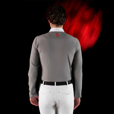 Polo de concurso para hombre Equestro Ridertechnology de manga larga con botones Pájaro burlón Gris