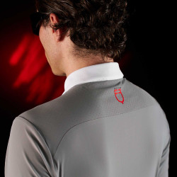 Polo de concurso para hombre Equestro Ridertechnology de manga larga con botones Pájaro burlón Gris