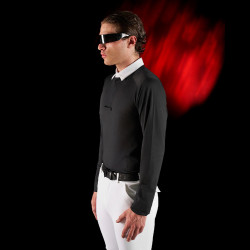 Polo de concurso para hombre Equestro Ridertechnology de manga larga con botones Negro
