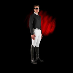 Polo de concurso para hombre Equestro Ridertechnology de manga larga con botones Negro