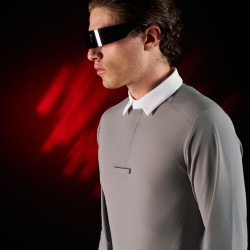 Polo de concurso para hombre Equestro Ridertechnology de manga larga con botones Pájaro burlón Gris