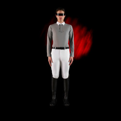 Polo de concurso para hombre Equestro Ridertechnology de manga larga con botones Pájaro burlón Gris