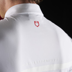 Polo de competición para hombre Equestro Ridertechnology de manga corta con cremallera Blanco