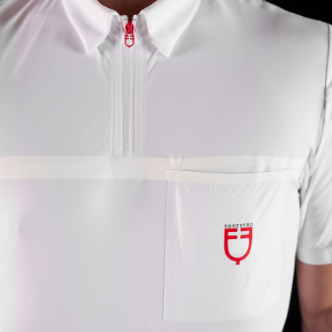 Polo de competición para hombre Equestro Ridertechnology de manga corta con cremallera Blanco
