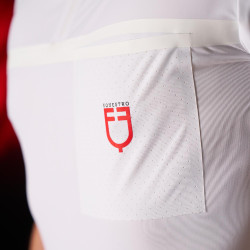 Polo de competición para hombre Equestro Ridertechnology de manga corta con cremallera Blanco