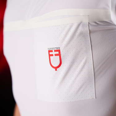 Polo de competición para hombre Equestro Ridertechnology de manga corta con cremallera Blanco