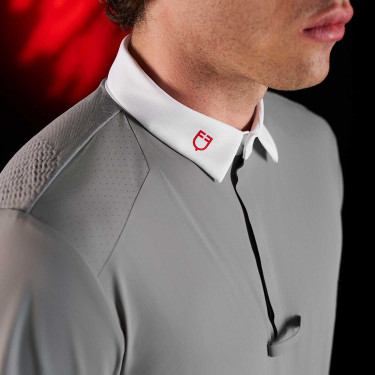 Polo de concurso para hombre Equestro Ridertechnology de manga corta con botones Pájaro burlón Gris
