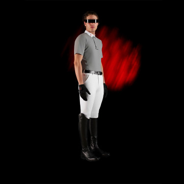 Polo de concurso para hombre Equestro Ridertechnology de manga corta con botones Pájaro burlón Gris