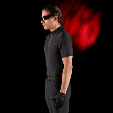 Polo de entrenamiento para hombre Equestro Ridertechnology de manga corta con cremallera Negro