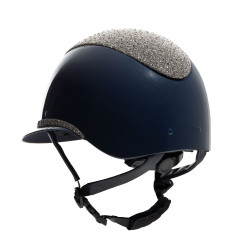 Casco de lujo con amplia visera y pedrería homologado EN 1384-2023 Equestro Navy blue / plata Azul