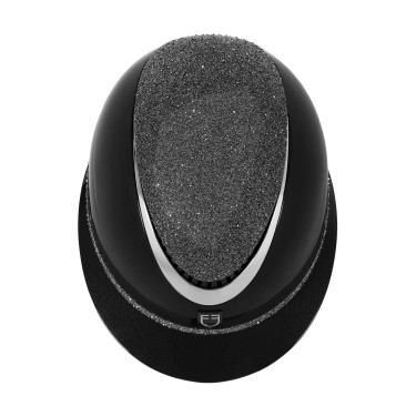 Casco de lujo con amplia visera y pedrería homologado EN 1384-2023 Equestro Negro / plata