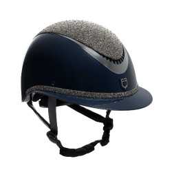 Casco de lujo con amplia visera y pedrería homologado EN 1384-2023 Equestro Navy blue / plata Azul
