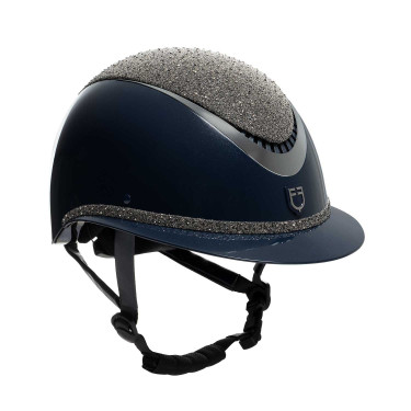 Casco de lujo con amplia visera y pedrería homologado EN 1384-2023 Equestro Navy blue / plata Azul