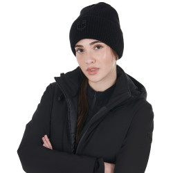 Gorro Equestro unisex de lana acanalada con logotipo Negro