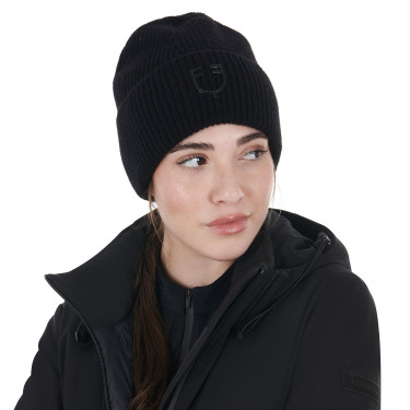 Gorro Equestro unisex de lana acanalada con logotipo Negro