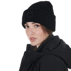 Gorro Equestro unisex de lana con textura de punto Negro