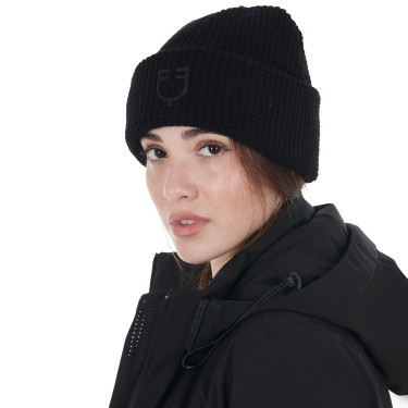 Gorro Equestro unisex de lana con textura de punto Negro