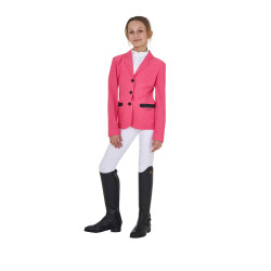 Chaqueta de concurso de tres botones para niña en malla Equestro Madreselva Rosa
