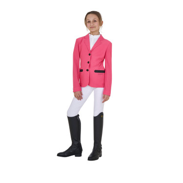 Chaqueta de concurso de tres botones para niña en malla Equestro Madreselva Rosa Chaqueta de concurso de tres botones para niña en malla Equestro Madreselva Rosa