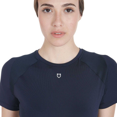 Camiseta técnica de entrenamiento para mujer corte slim Equestro Americana marina Azul marino