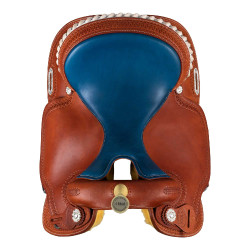 Silla Pool's 5020 con asiento de cuero crudo color azul para barril Coñac Marrón