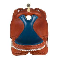 Silla Pool's 5020 con asiento de cuero crudo color azul para barril Coñac Marrón