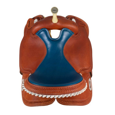 Silla Pool's 5020 con asiento de cuero crudo color azul para barril Coñac Marrón