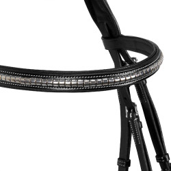 Cabezada inglesa de cuero con clincher de níquel plateado NP Equestro Negro
