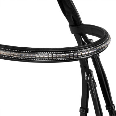 Cabezada inglesa de cuero con clincher de níquel plateado NP Equestro Negro