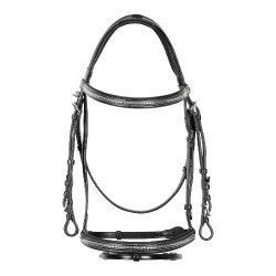 Cabezada inglesa de cuero con clincher de níquel plateado NP Equestro Negro