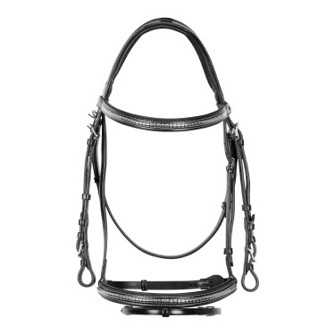 Cabezada inglesa de cuero con clincher de níquel plateado NP Equestro Negro