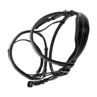 Cabezada inglesa de cuero con clincher de níquel plateado NP Equestro Negro