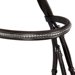Cabezada inglesa de cuero con clincher de níquel plateado NP Equestro Marrón oscuro Marrón Cabezada inglesa de cuero con clincher de níquel plateado NP Equestro Marrón oscuro Marrón
