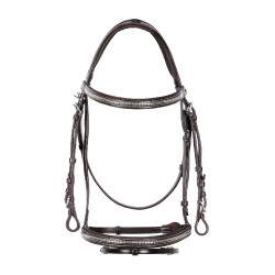Cabezada inglesa de cuero con clincher de níquel plateado NP Equestro Marrón oscuro Marrón Cabezada inglesa de cuero con clincher de níquel plateado NP Equestro Marrón oscuro Marrón