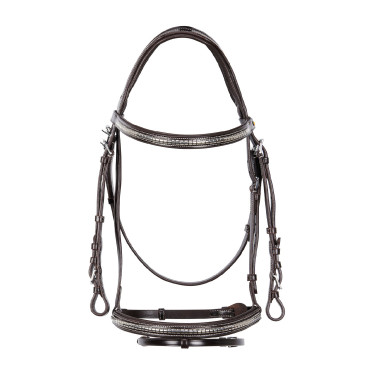 Cabezada inglesa de cuero con clincher de níquel plateado NP Equestro Marrón oscuro Marrón Cabezada inglesa de cuero con clincher de níquel plateado NP Equestro Marrón oscuro Marrón