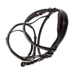 Cabezada inglesa de cuero con clincher de níquel plateado NP Equestro Marrón oscuro Marrón Cabezada inglesa de cuero con clincher de níquel plateado NP Equestro Marrón oscuro Marrón