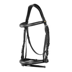 Cabezada inglesa de cuero con clincher de níquel plateado NP Equestro Negro