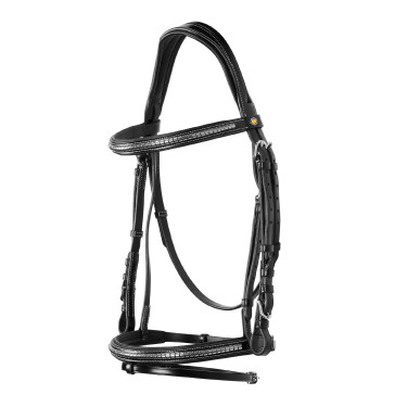 Cabezada inglesa de cuero con clincher de níquel plateado NP Equestro Negro