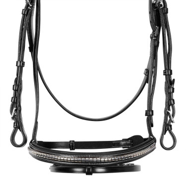 Cabezada inglesa de cuero con clincher de níquel plateado NP Equestro Negro