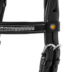 Cabezada inglesa de cuero con clincher de níquel plateado NP Equestro Negro