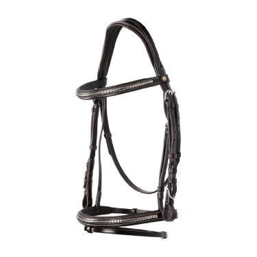 Cabezada inglesa de cuero con clincher de níquel plateado NP Equestro Marrón oscuro Marrón Cabezada inglesa de cuero con clincher de níquel plateado NP Equestro Marrón oscuro Marrón