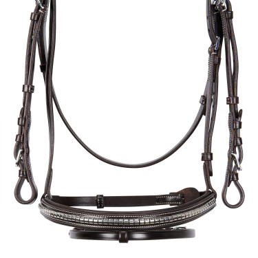 Cabezada inglesa de cuero con clincher de níquel plateado NP Equestro Marrón oscuro Marrón Cabezada inglesa de cuero con clincher de níquel plateado NP Equestro Marrón oscuro Marrón