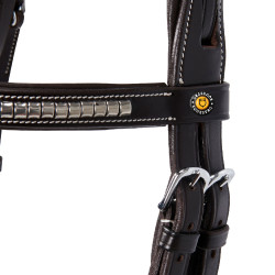 Cabezada inglesa de cuero con clincher de níquel plateado NP Equestro Marrón oscuro Marrón Cabezada inglesa de cuero con clincher de níquel plateado NP Equestro Marrón oscuro Marrón