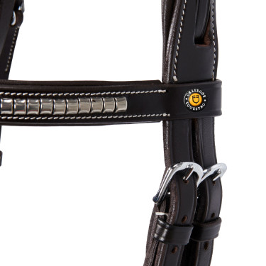 Cabezada inglesa de cuero con clincher de níquel plateado NP Equestro Marrón oscuro Marrón Cabezada inglesa de cuero con clincher de níquel plateado NP Equestro Marrón oscuro Marrón