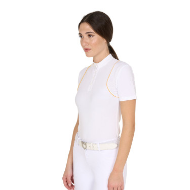Polo de concurso Mujer de Manga Corta con Botones Equestro Blanco / amarillo