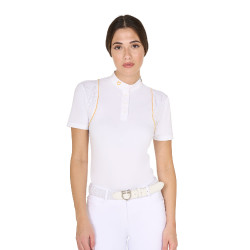 Polo de concurso Mujer de Manga Corta con Botones Equestro Blanco / amarillo
