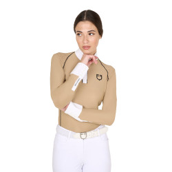 Polo de concurso Mujer de Manga Larga con Inserciones de Malla Equestro Beige