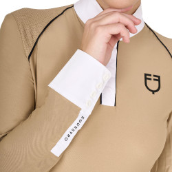 Polo de concurso Mujer de Manga Larga con Inserciones de Malla Equestro Beige